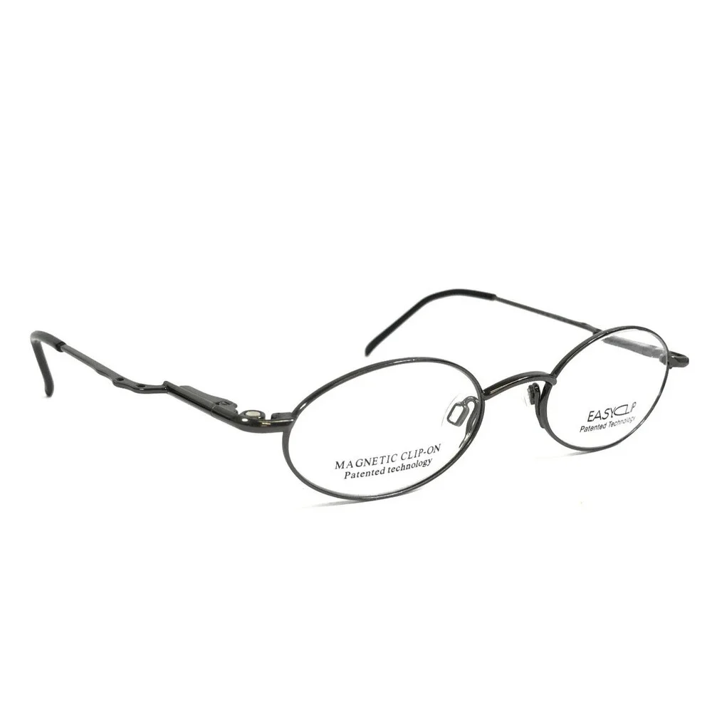 Easyclip Small Eyeglasses Frames ENTRY 091 Gunmetal w Magnetic Clip-on 46-19-135